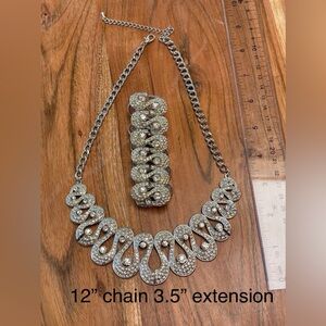 Ladies Silver Bling Necklace with Bracelet Set